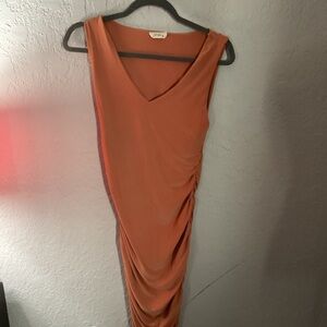 Pinc Orange Ruched Bodycon Midi Dress